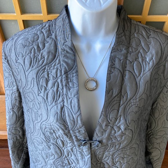 J Jill Gray Collarless Quilted Jacket 100% Silk Large - Picture 2 of 7